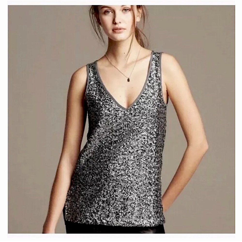 ✨Sequin Tank - Silver - Banana Republic